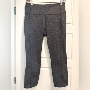Athleta Chaturanga Black Micro Stripe Thick Leggings Size Large Angle Leg Hem